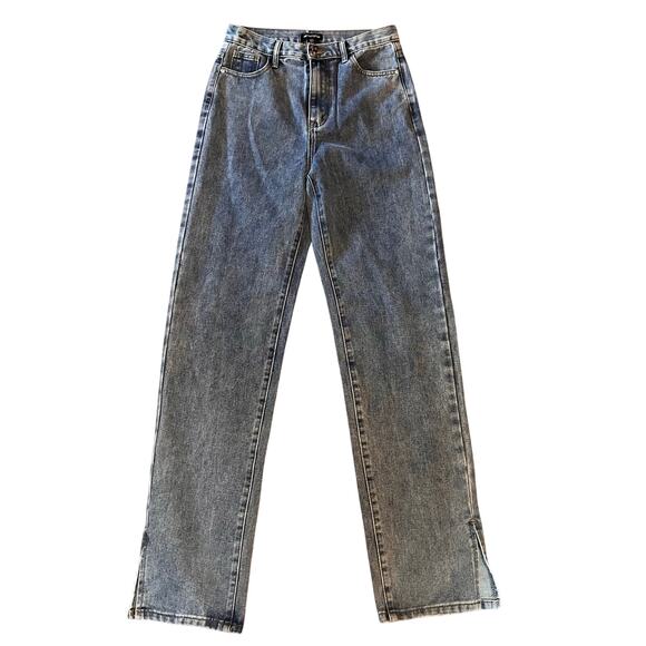 Pretty Little Thing Women Split Hem High Rise Vintage Wash Blue Jeans Size 6 - Picture 1 of 9